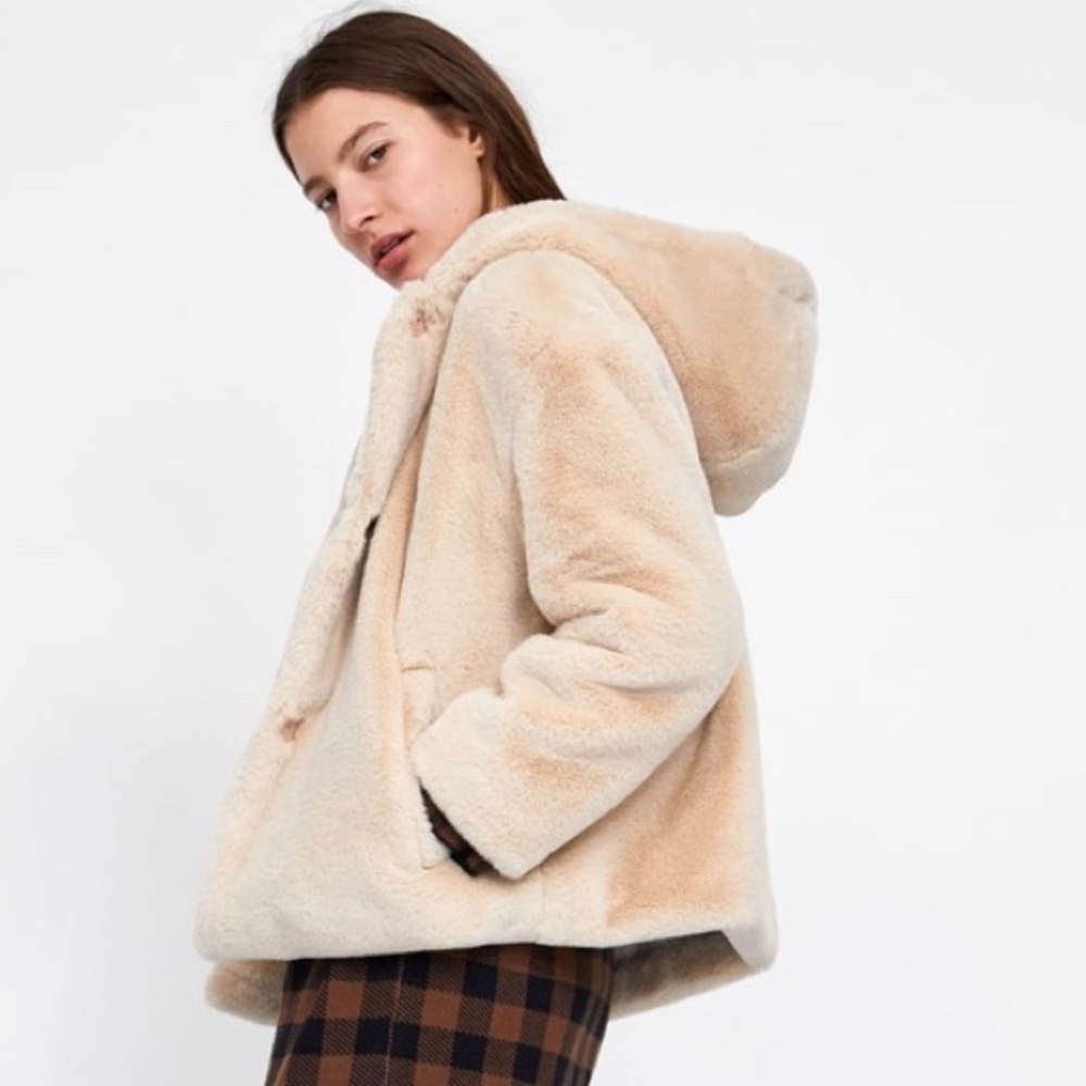 Zara Basics Hooded Fur Coat